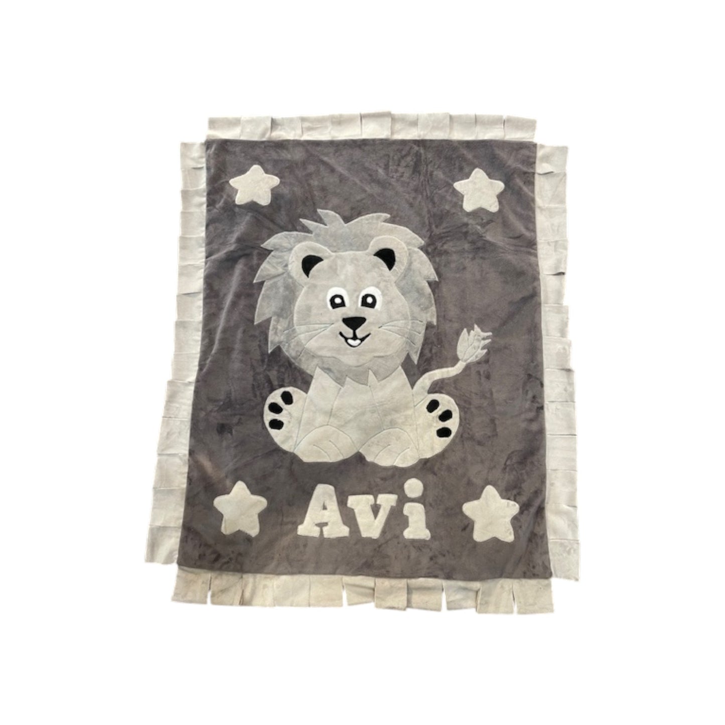 Avi Lion with Fringe Minky Blanket
