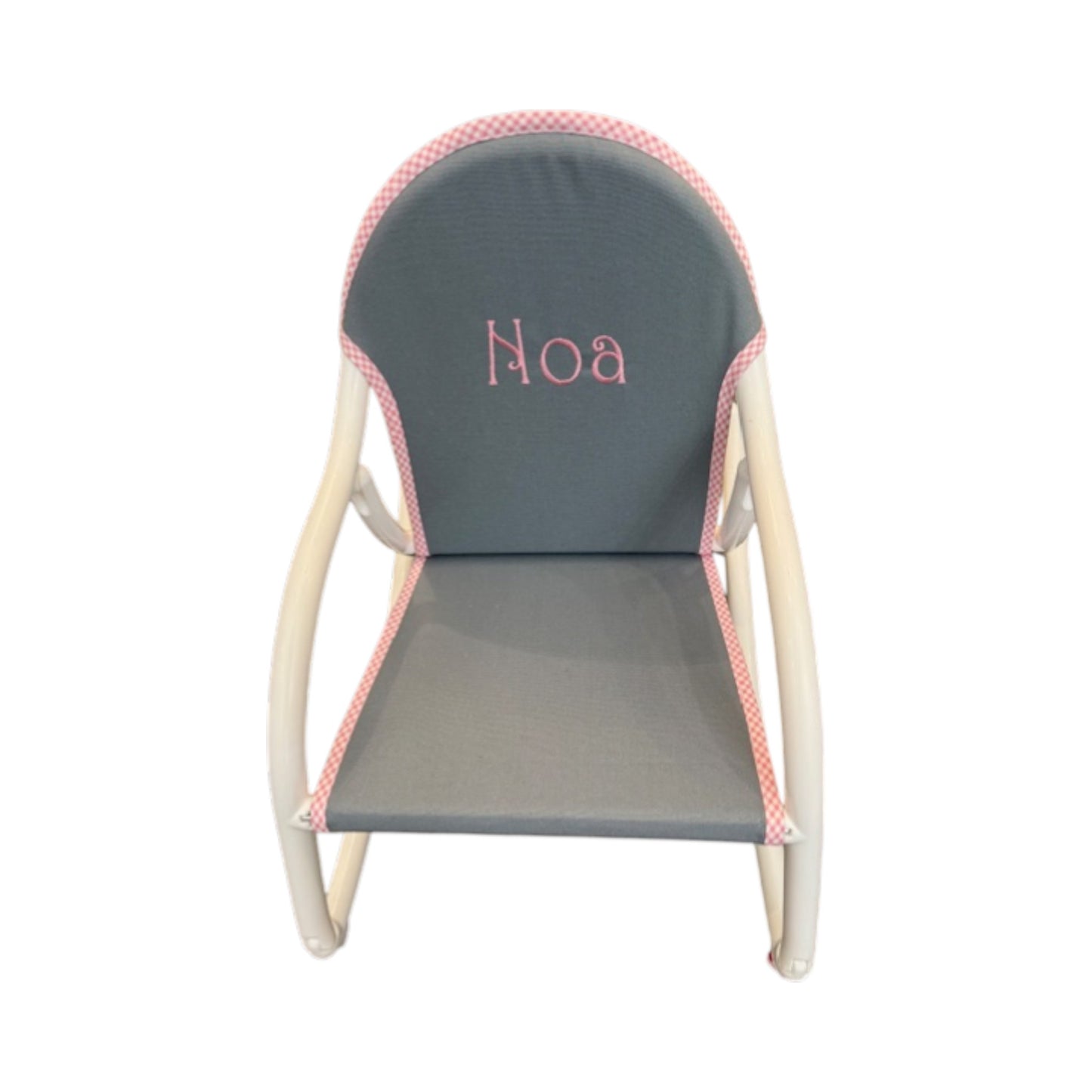 Noa Grey/ Pink Gingham Trim Canvas Rocker