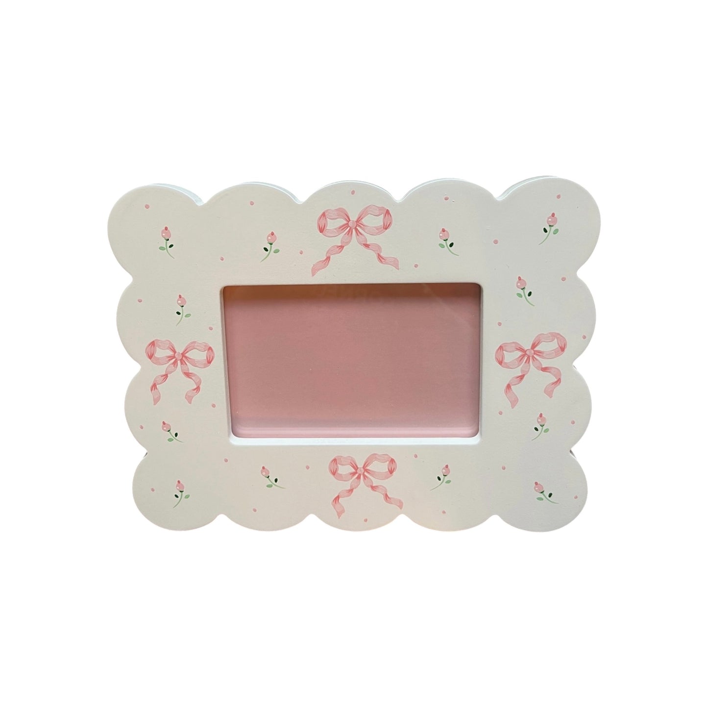 Bows / Rosebuds Theme Scallop Personalized Picture Frame