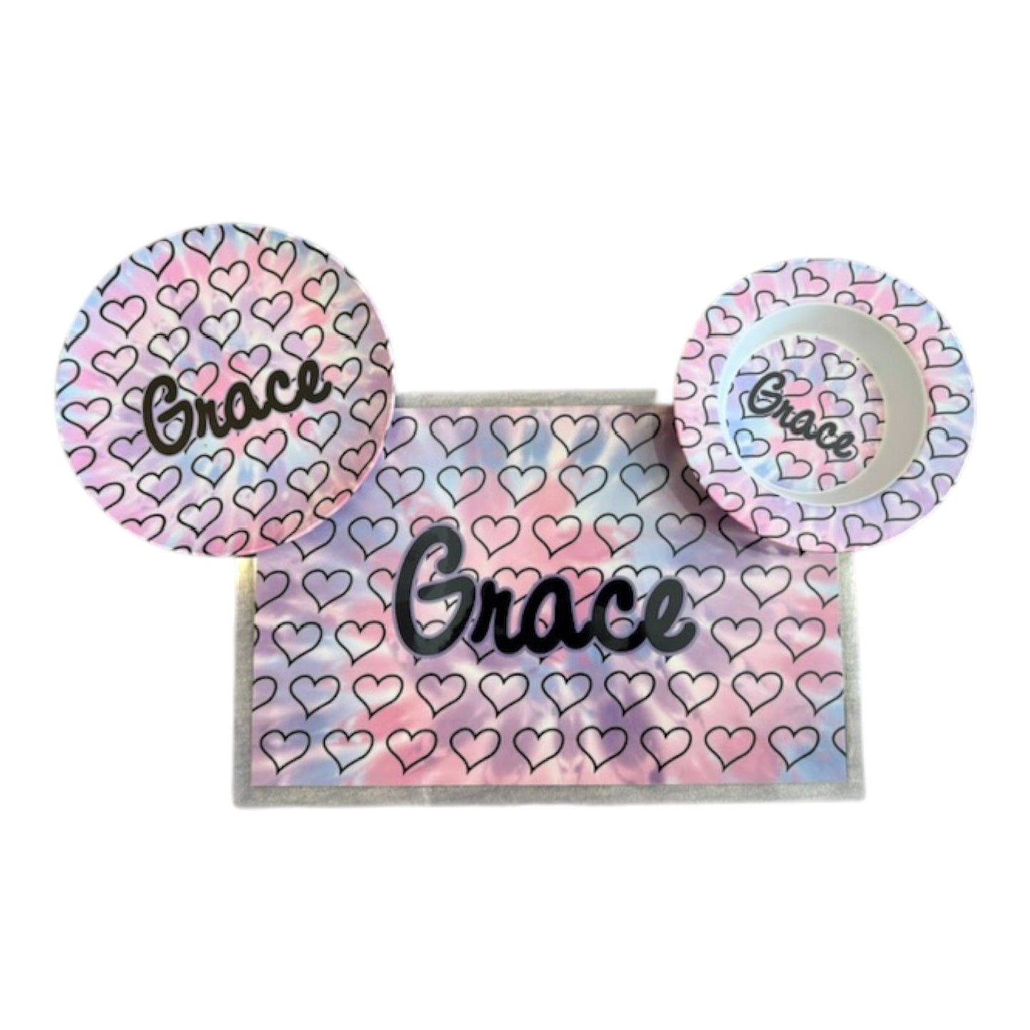 Grace Hearts Theme Kids Personalized Microwaveable Dishwasher Safe Dish Set