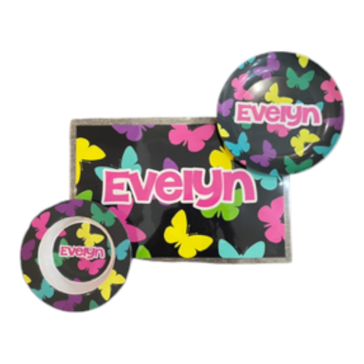 Evelyn Butterfies Theme Kids Personalized Microwaveable Dishwasher Safe Dish Set