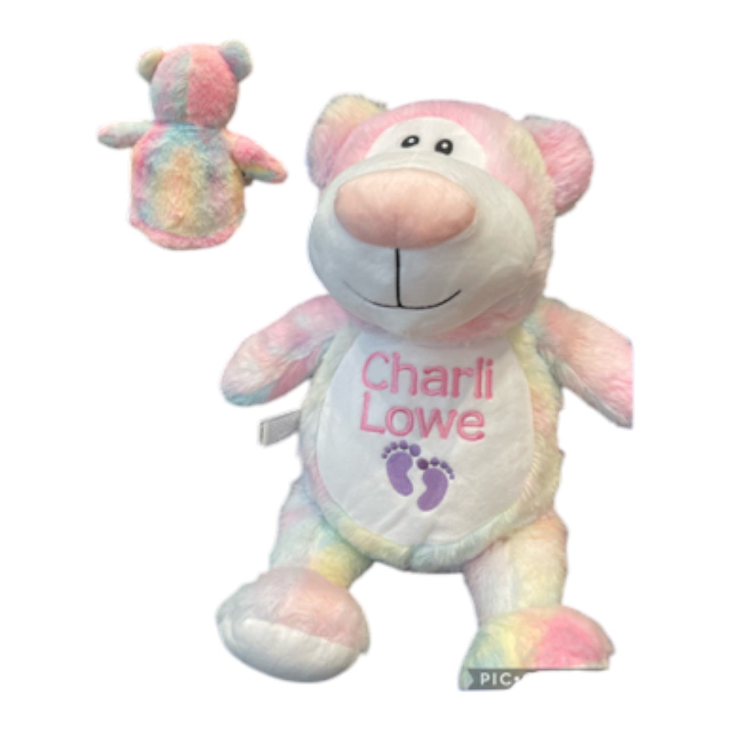 Charli Lowe Personalized Embroidered Name Stuffed Pastel Tie Dye Bear