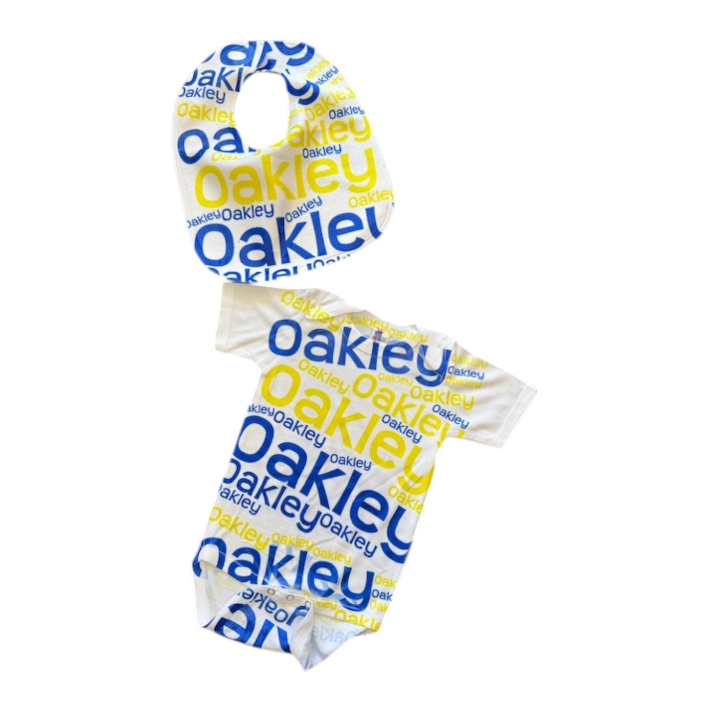 Oakley Personalized Scattered Name Onesie & Bib Set