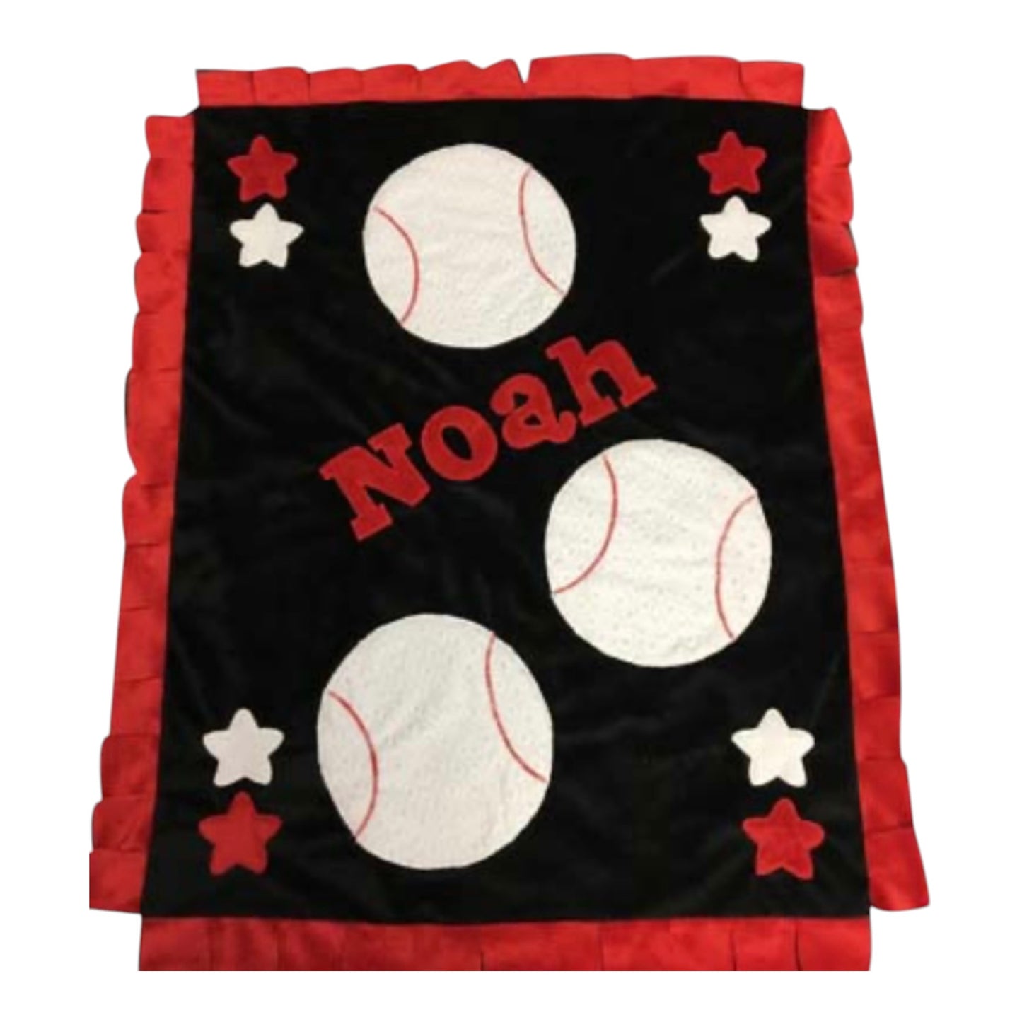 Noah Baseball with Fringe Minky Blanket