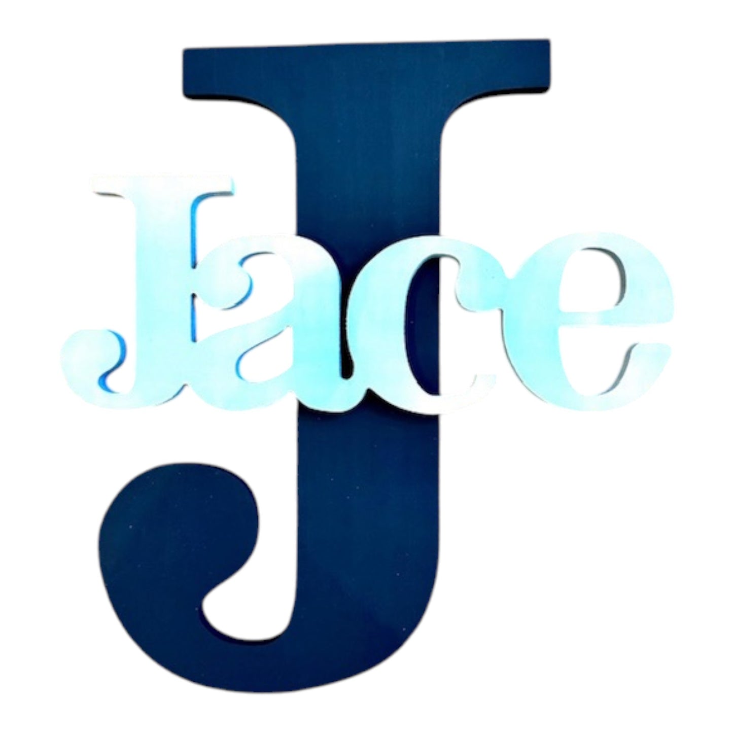 Jace Navy Blue/Light Blue Personalized Initial/Name Wall Plaque