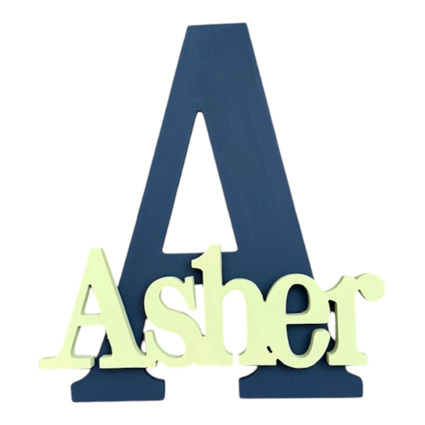 Asher Navy Blue/Yellow Personalized Initial/Wall Plaque