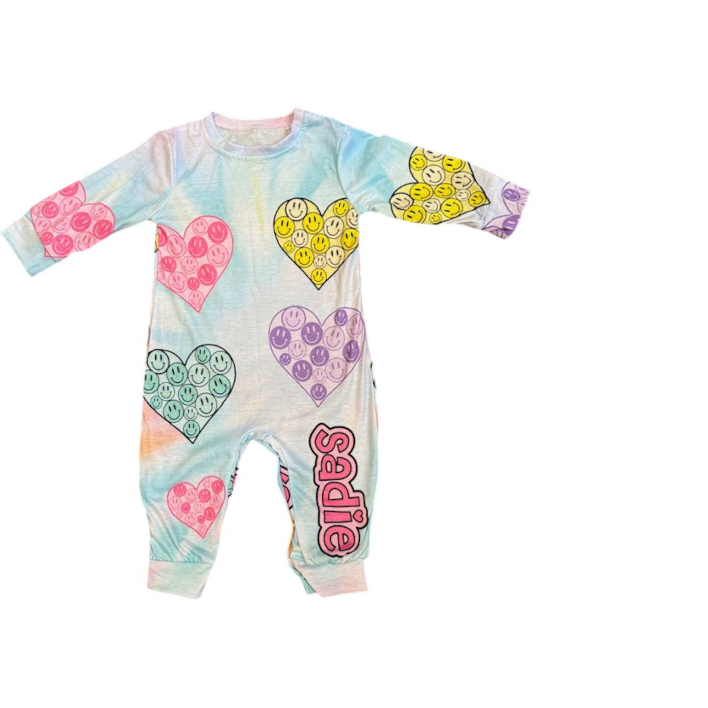 Sadie Personalized Happy Heart Faces Snap Botton Long Sleeve Footie