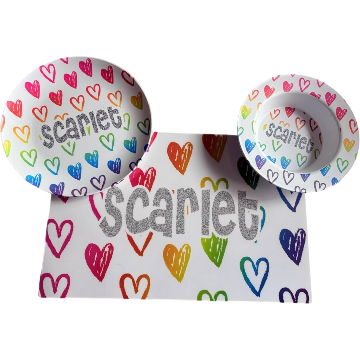 Scarlet multi Hearts Microwaveabke Dishwasher Safe Dish Set