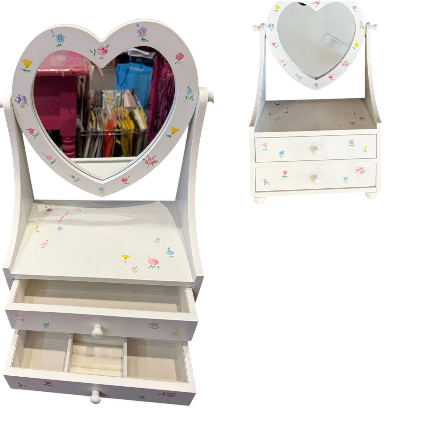 Heart Mirror 2 Drawer Jewelry Box