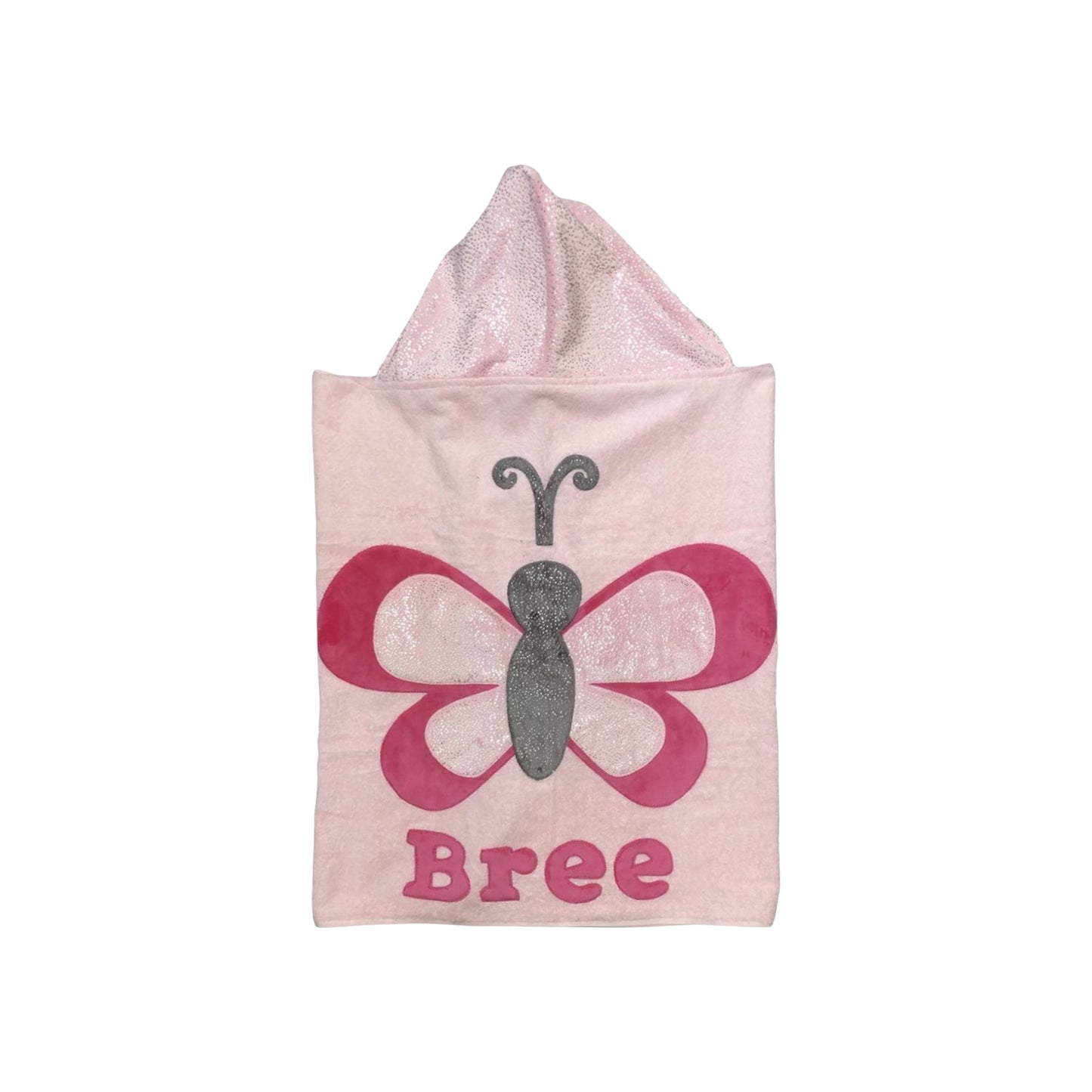 Bree Minky Pink Glitter Butterfly Design Hooded Towel