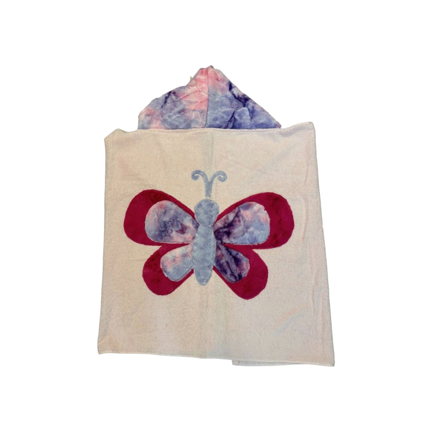 Purple Minky Butterfly Design Hooded Towel