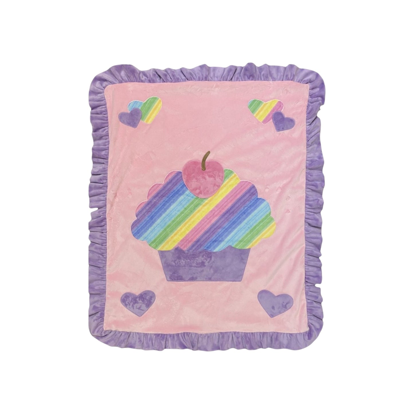 Rainbow Cupcake/Heart Theme Personalized Minky Blanket