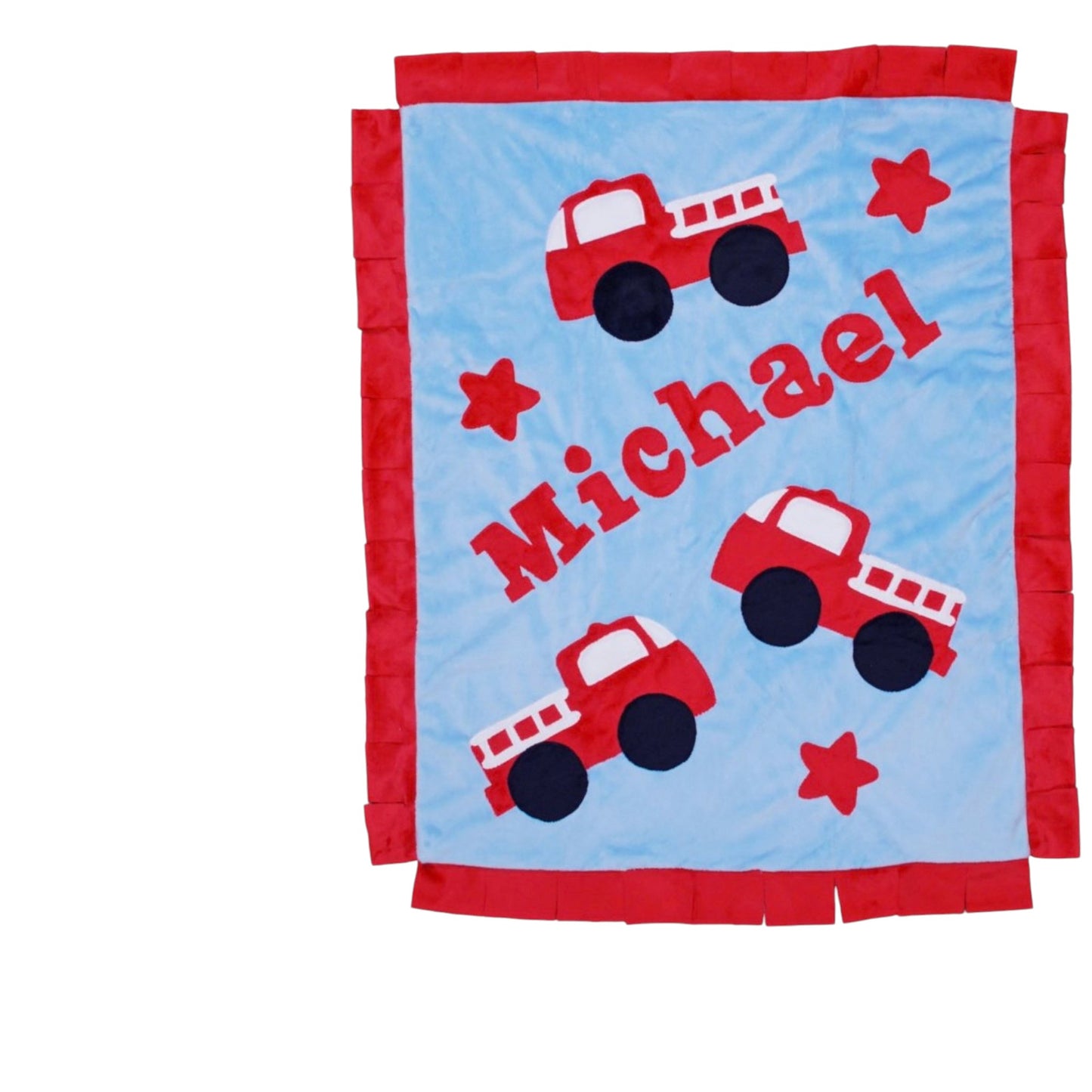 Michael Firetrucks Theme Personalized Minky Blanket