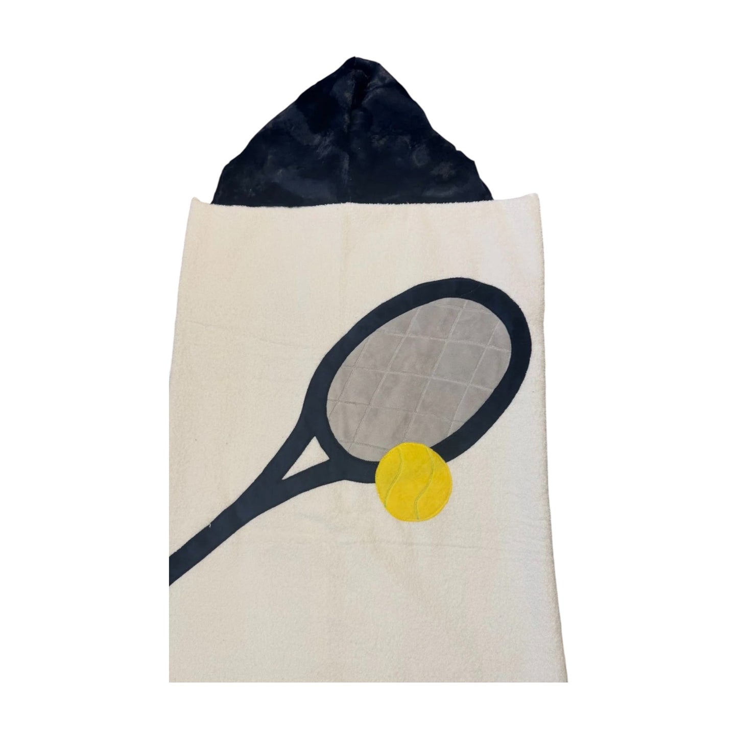 Navy Blue Minky Tennis Racket Design Hooded Towel