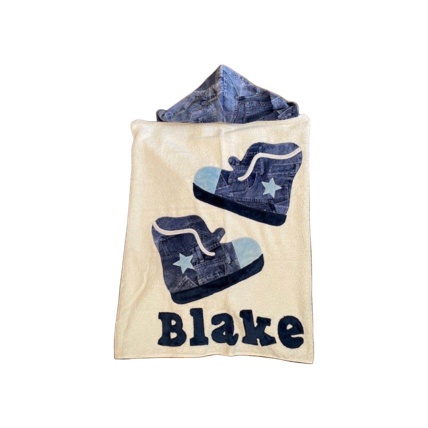 Blake Jeans Fabric Look Minky High Top Sneaker Design Hooded Towel