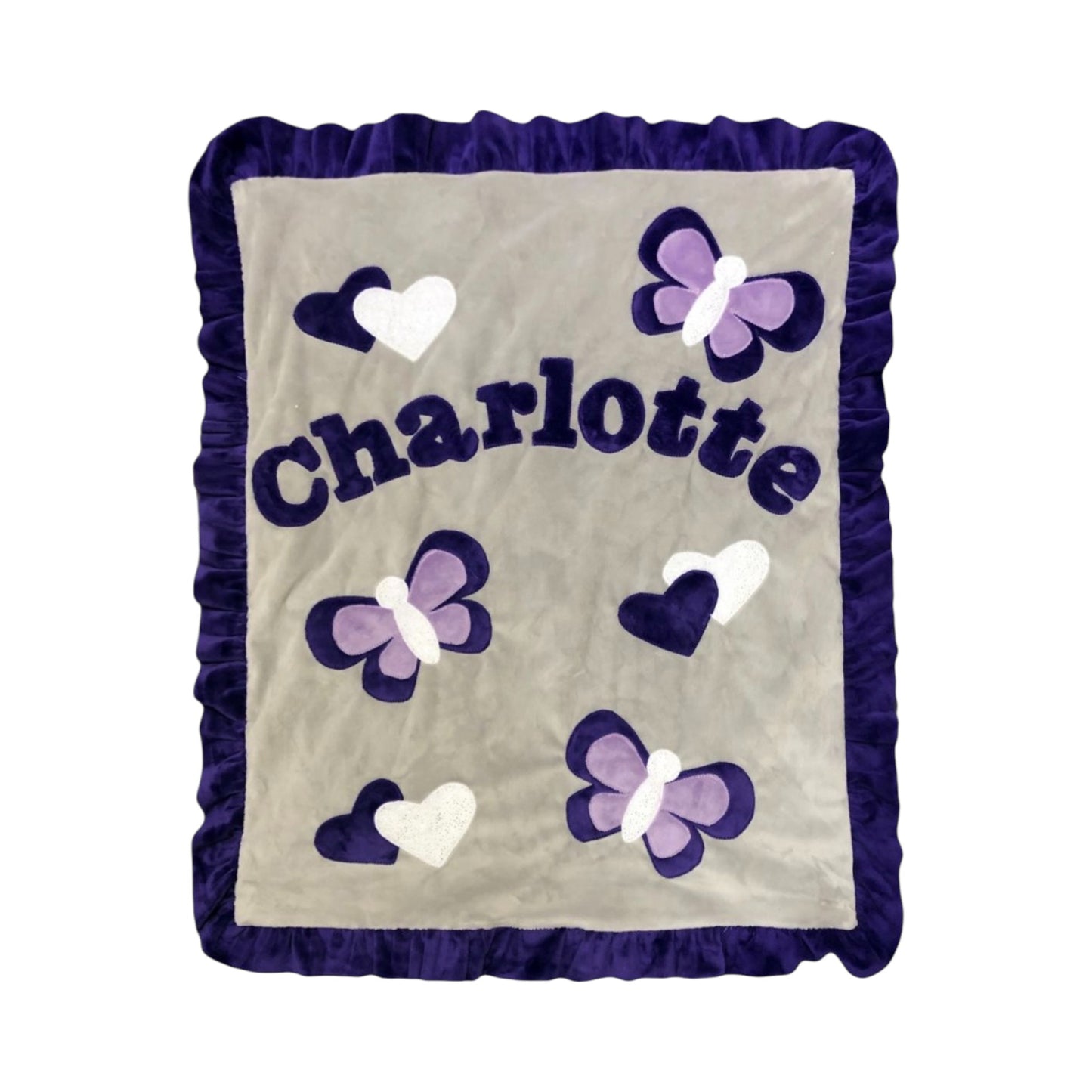 Charlotte Butterflies/ Hearts Minky Ruffle Blanket