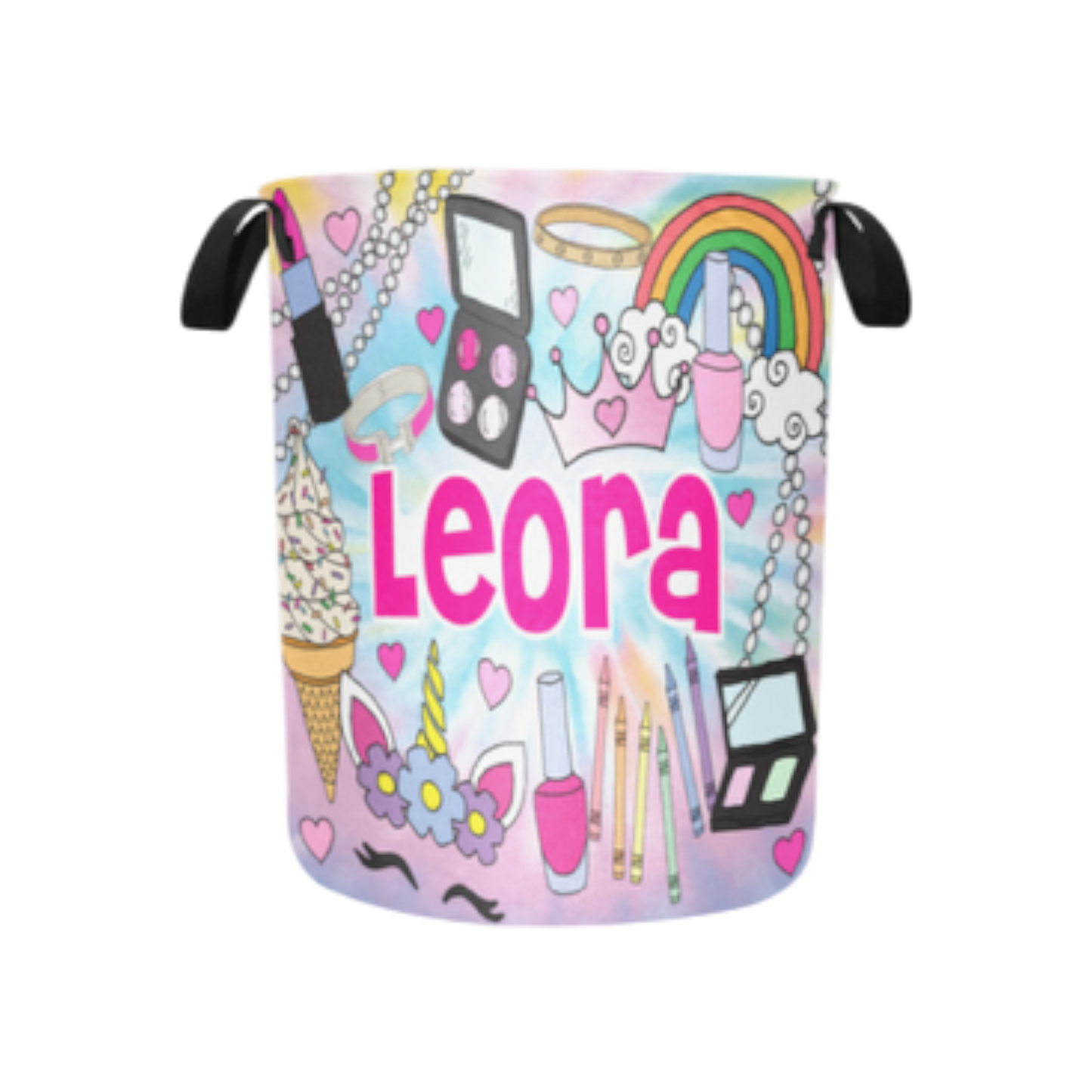 Leora Girly Theme Personalized Canvas Storage Hamper/Toy Bin