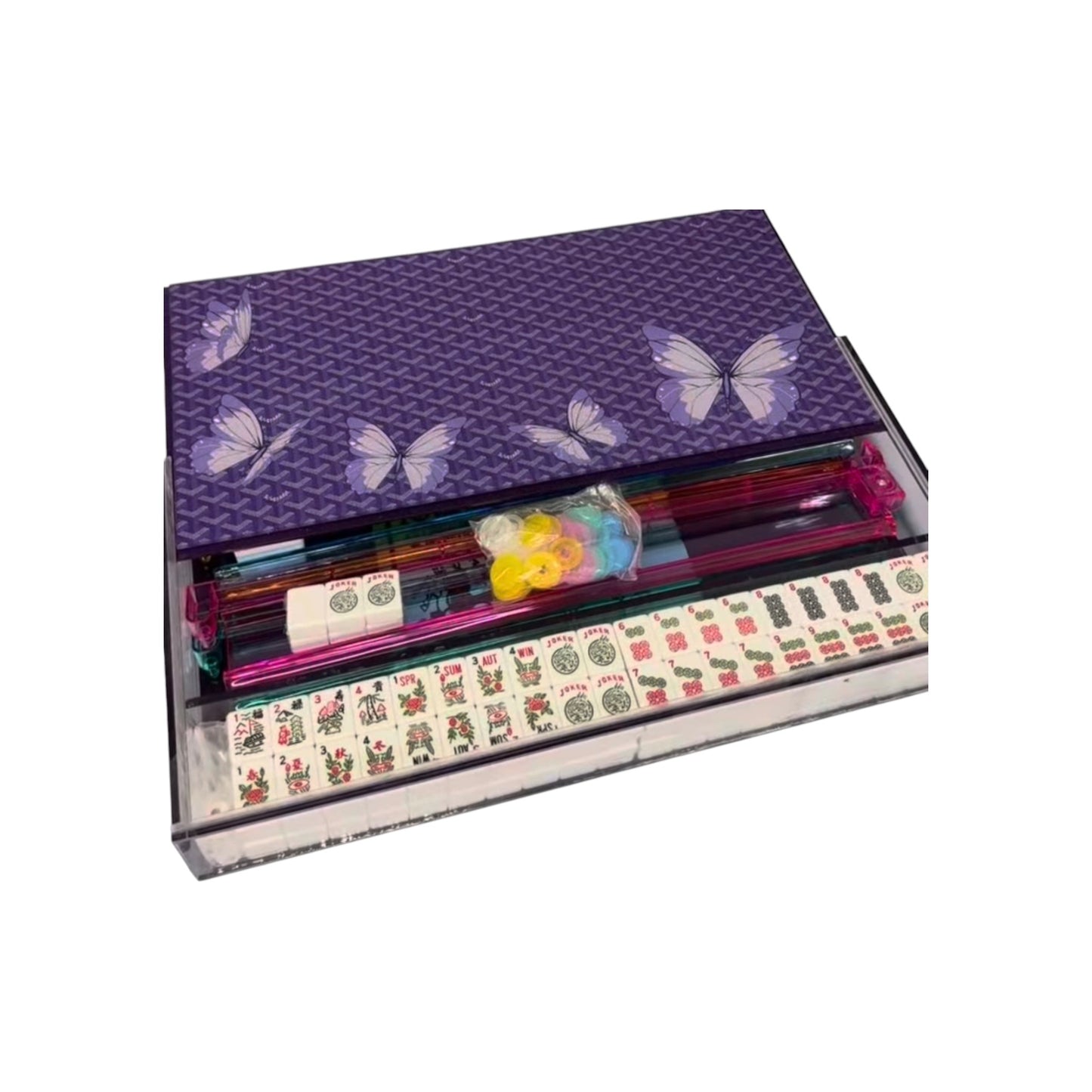 Purple Butterflies Design Lucite Mah Jongg Set