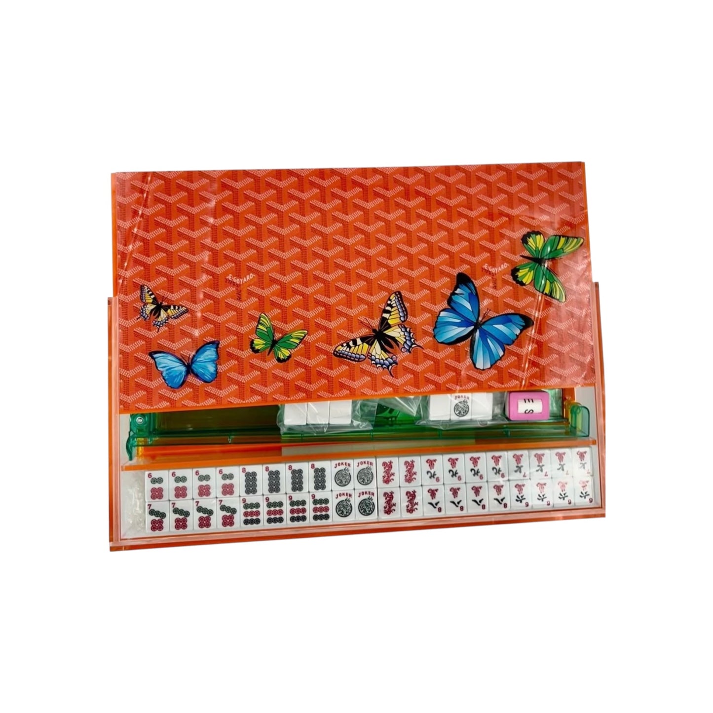 Orange Butterflies Design Lucite Mah Jongg Set