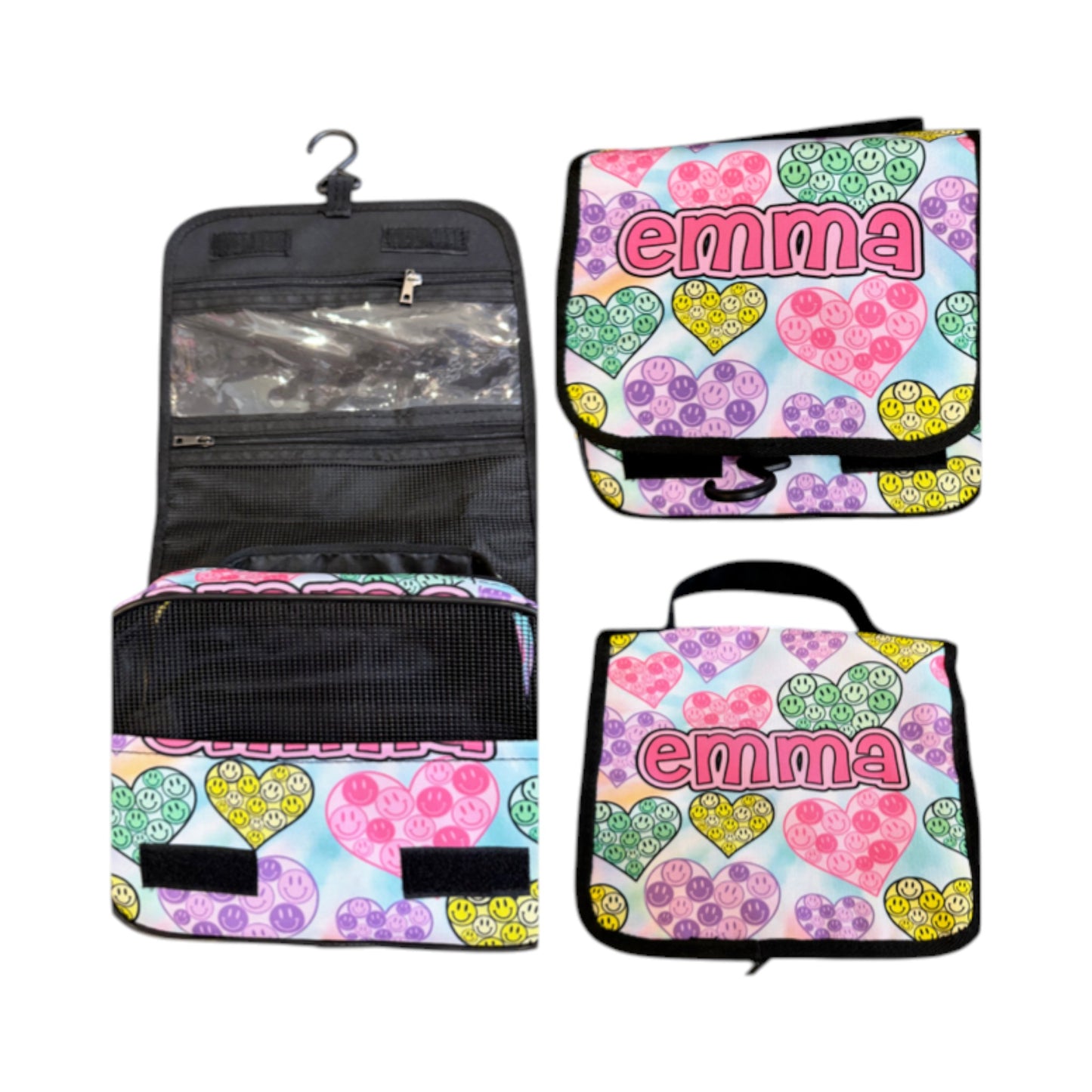 Emma Personalize Hearts Smiley Faces Toiletry Bag