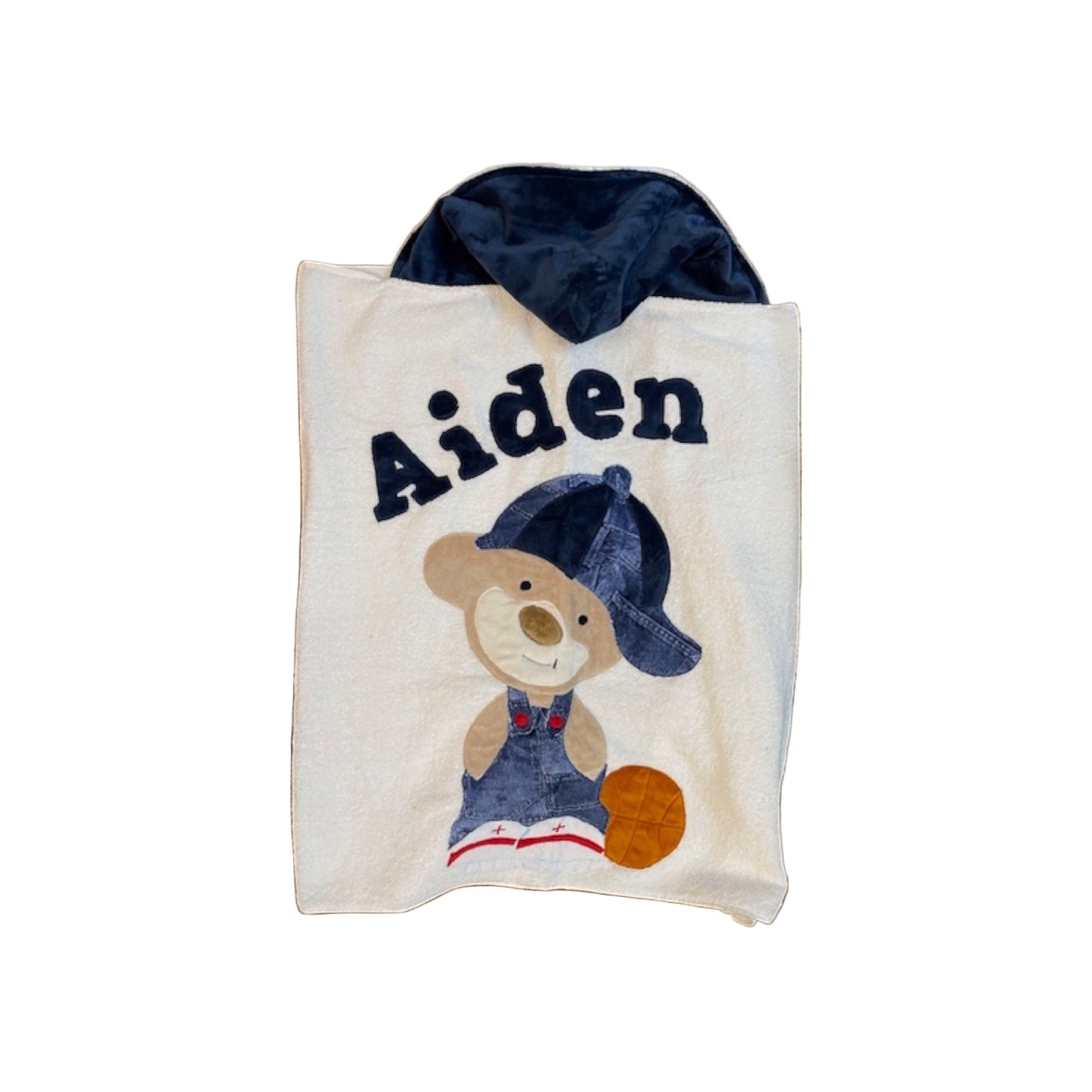 Aiden Minky Basketball Bear Design Hooded Towel