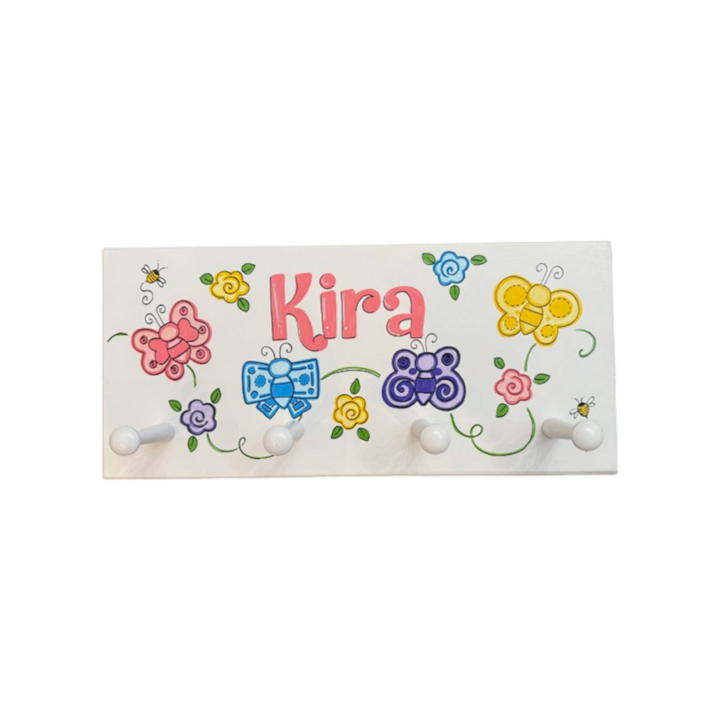 Kira Butterflies and Flowers Theme Wall Rack with Pegs