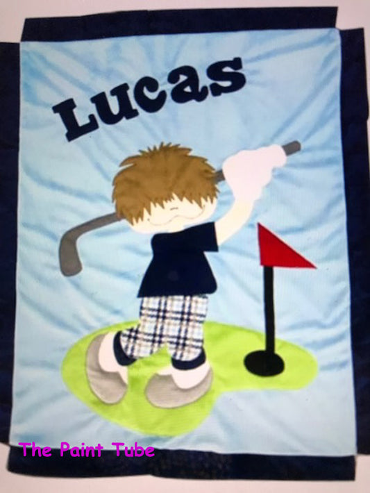 Lucas Golfer with fringe Minky Blanket