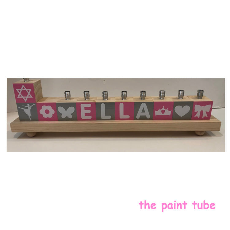 Ella Pink/Grey Vinyl Name Block Menorah
