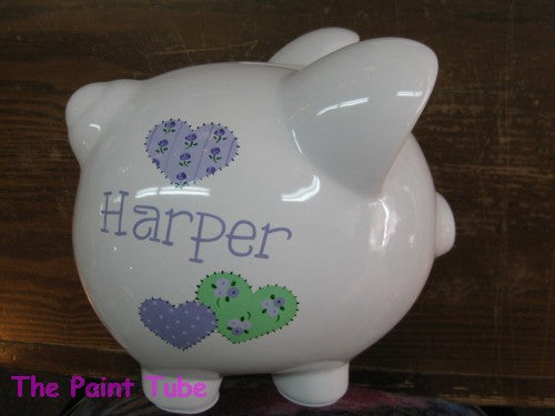 Harper Patchwork Hearts Design Ceramic Piggy Bank