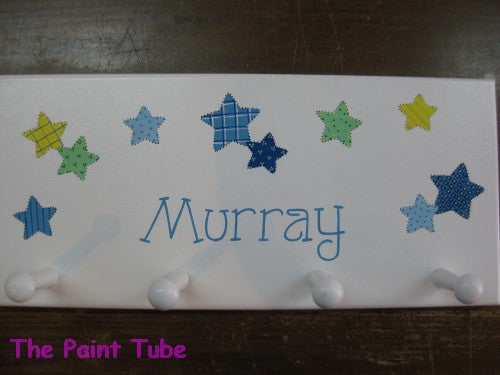 Murray Patchwork Stars Theme White Wall Plaque with Pegs