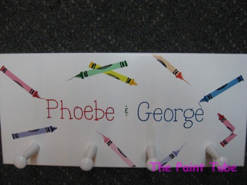 Phoebe & George Crayons Theme Wall Plaque with Pegs