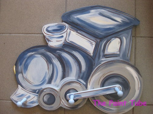 Blues/Grey Train Wall Plaque with Pegs
