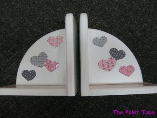 Patchwork Hearts Pinks/Greys Bookends