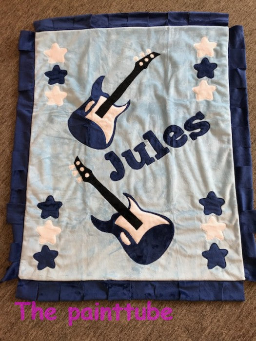 Jules Guitars Theme with Fringe Minky Blanket