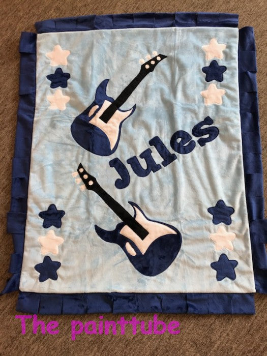Jules Guitars Theme  with Fringe Minky Blanket