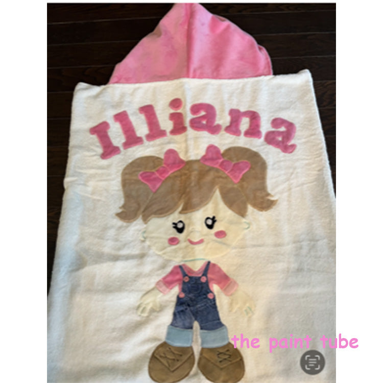 Illiana Minky Litte Girl Design Hooded Towel