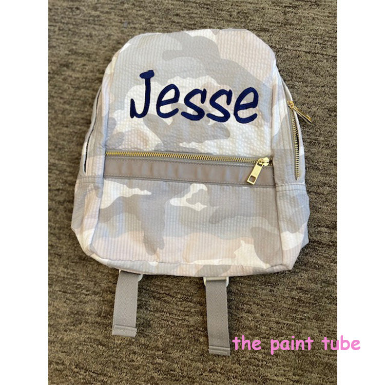 Jesse Grey Seersucker Camo Backpack/Dop Bag