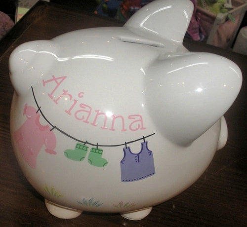 Clothesline Design Ceramic Piggy Bank