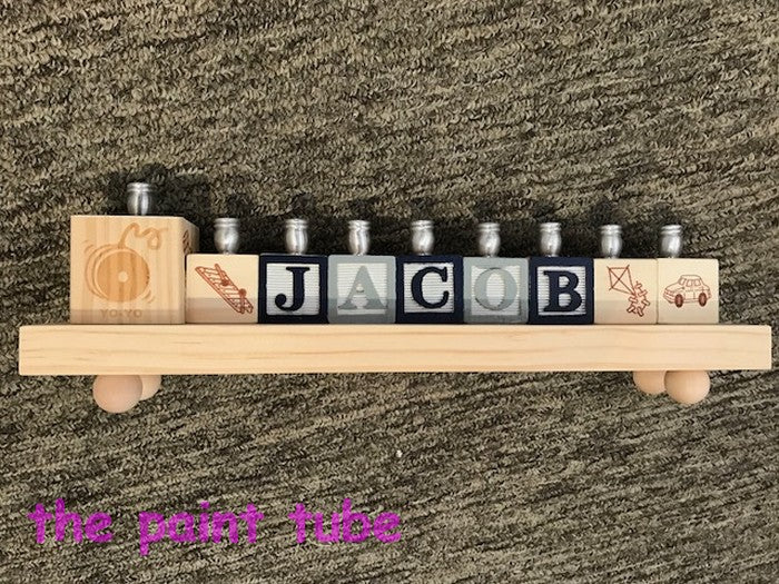 Jacob Navy/Light Blue Block Menorah