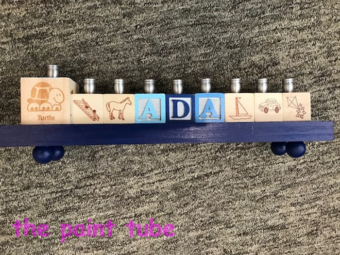 Adam Blues Painted Navy Base Block Menorah
