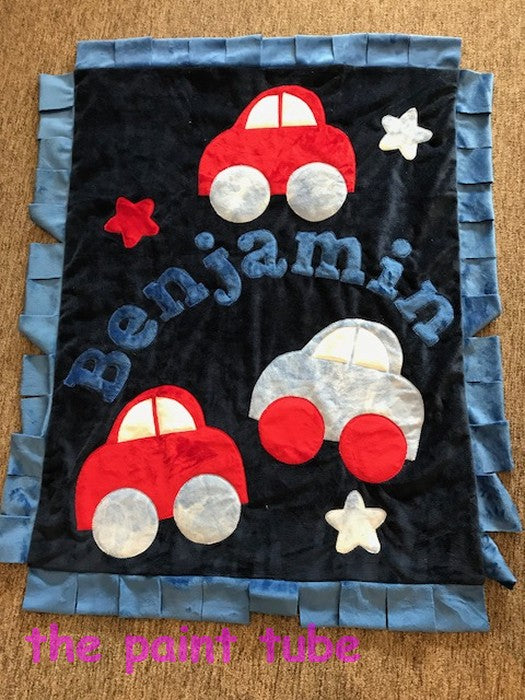 Benjamin Cars with Fringe Minky Blanket