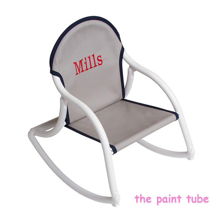 Mills Grey Canvas/Navy Trim Embroiderd Name Rocker