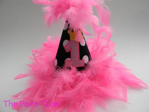 Personalized Birthday Hat in Black Polka Dots