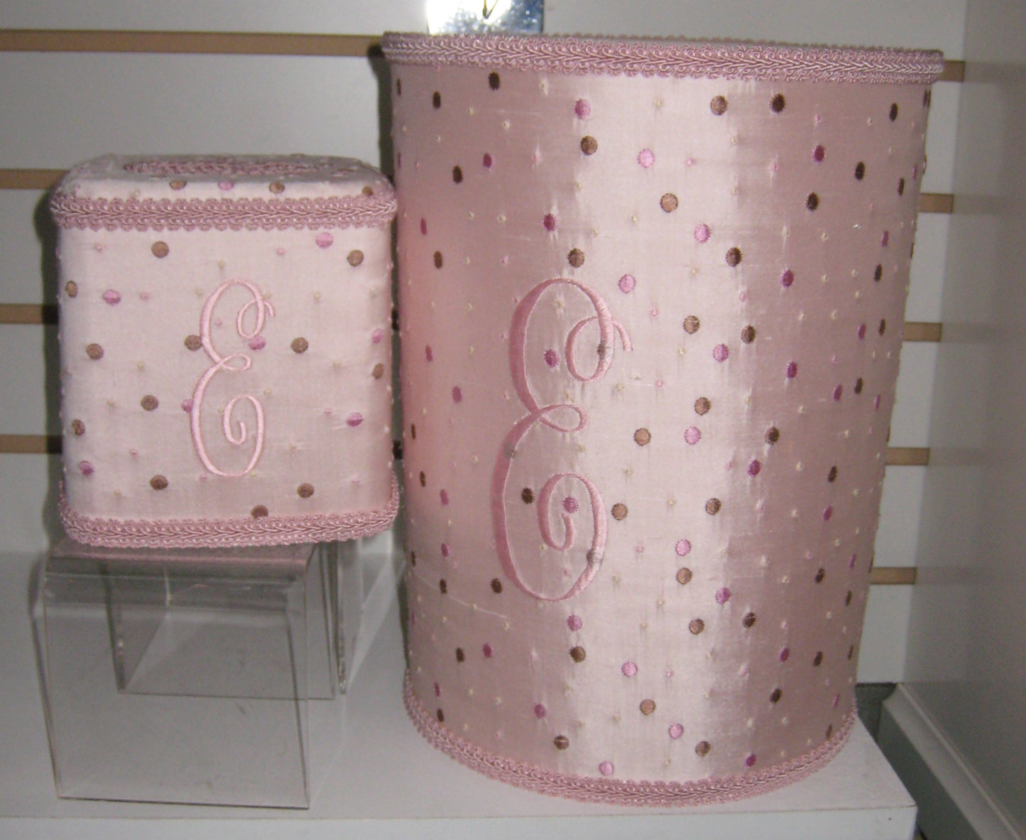 Pink & Brown Dots Wastebasket & Tissue Box Cover