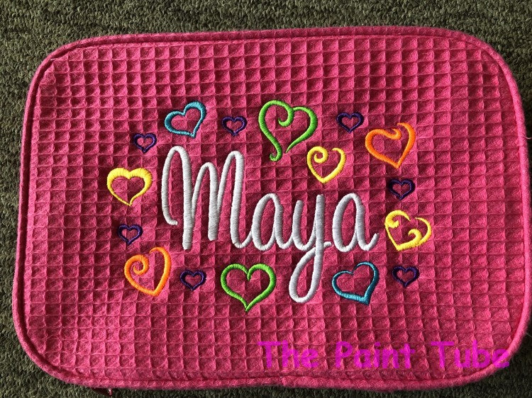 Maya Multi Hearts Hot Pink Double Zipper Waffle Case
