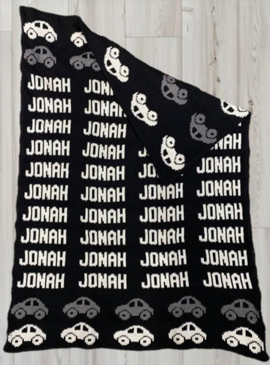 Jonah  Cars Personalized Cotton Knit Blanket