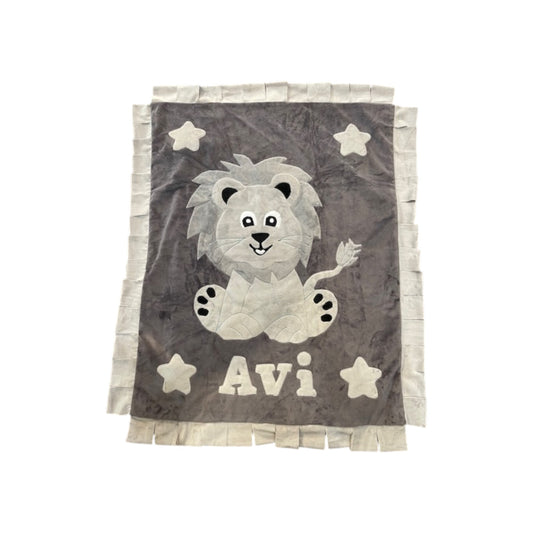 Avi Lion with Fringe Minky Blanket