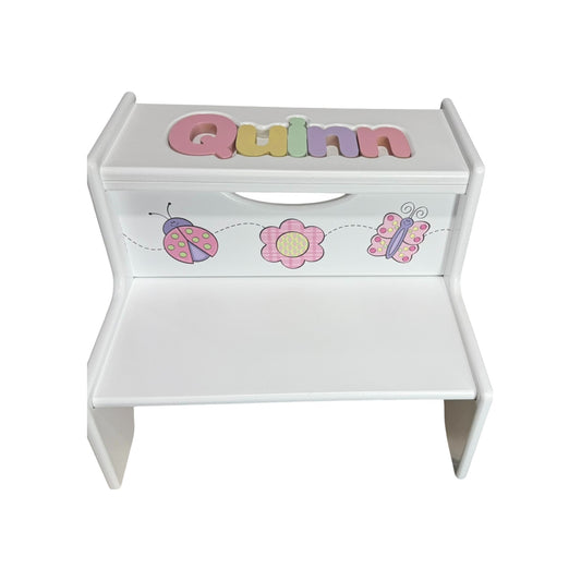 Quinn White Pastel Garden Theme 2 Step Up Stool Puzzle Stool