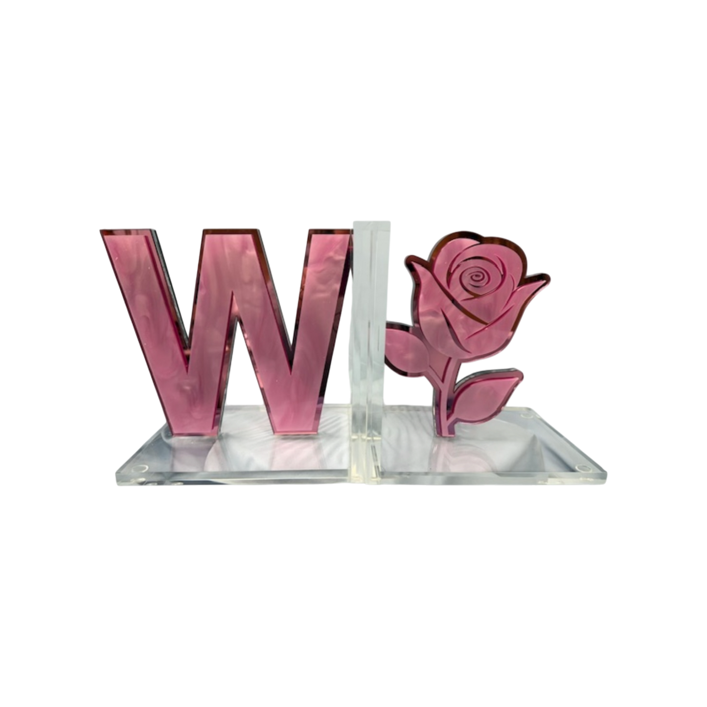 Initial W/Rose Lucite Book Ends