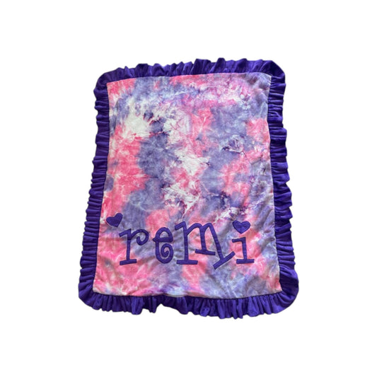 Remi Pink/Purple Tie Dye  with ruffle Minky Blanket